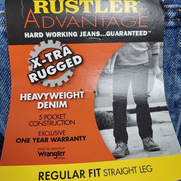 NWT Rustler By Wrangler Blue Heavyweight Denim Straight Leg Jeans Size (44x32) - Picture 3 of 13